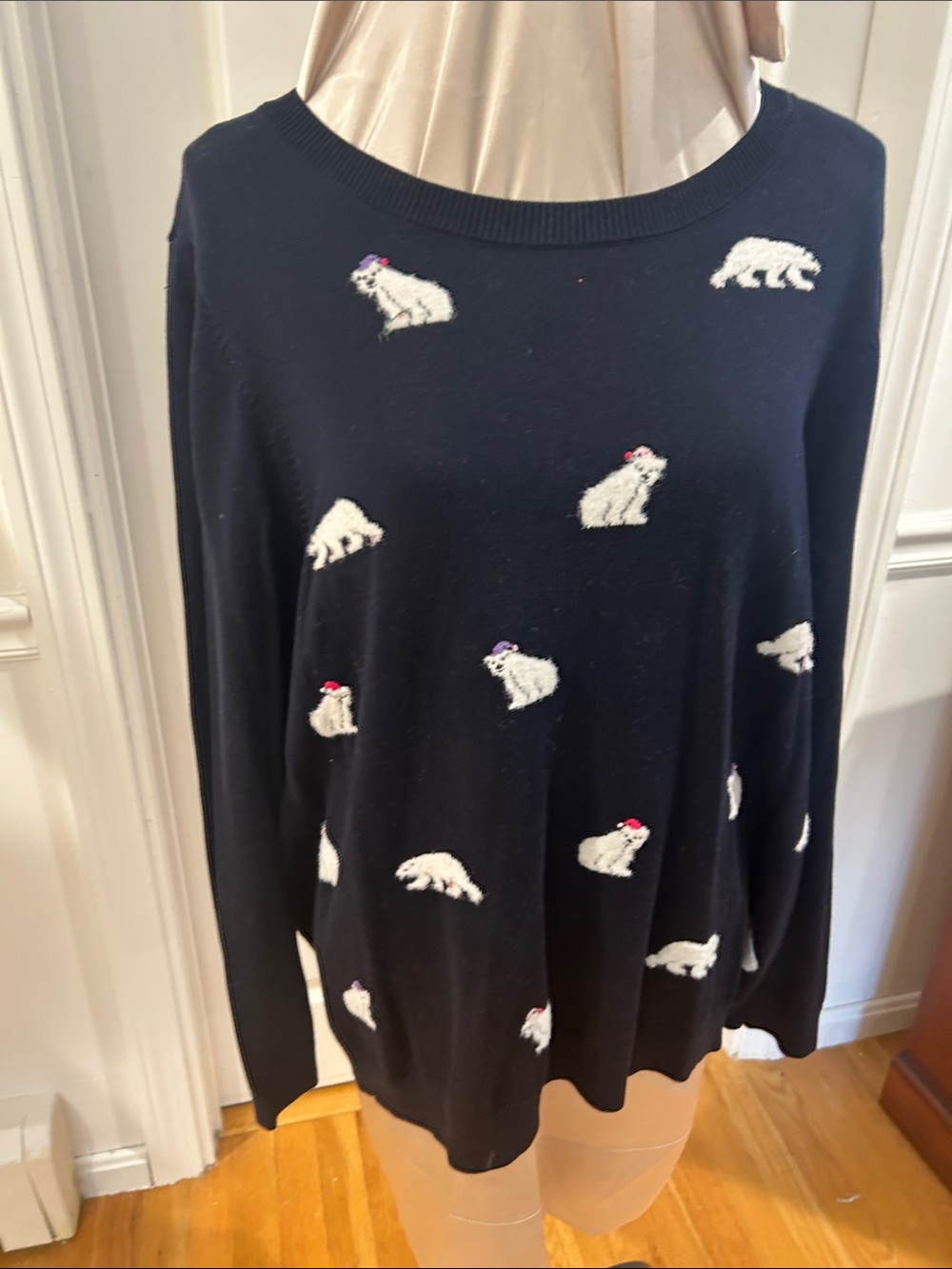 Talbots Black Crewneck Sweater with White Polar Bear Motif